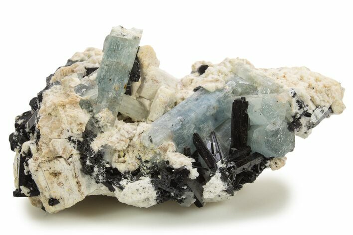 Lustrous Aquamarine and Schorl Crystals on Feldspar - Namibia #337066